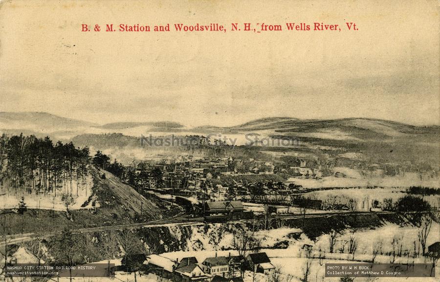 Postcard: Boston & Maine Station and Woodsville, New Hampshire from Wells River, Vermont
